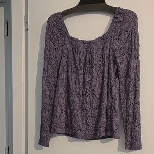 Maurices Purple Smocked Blouse with Long Sleeves